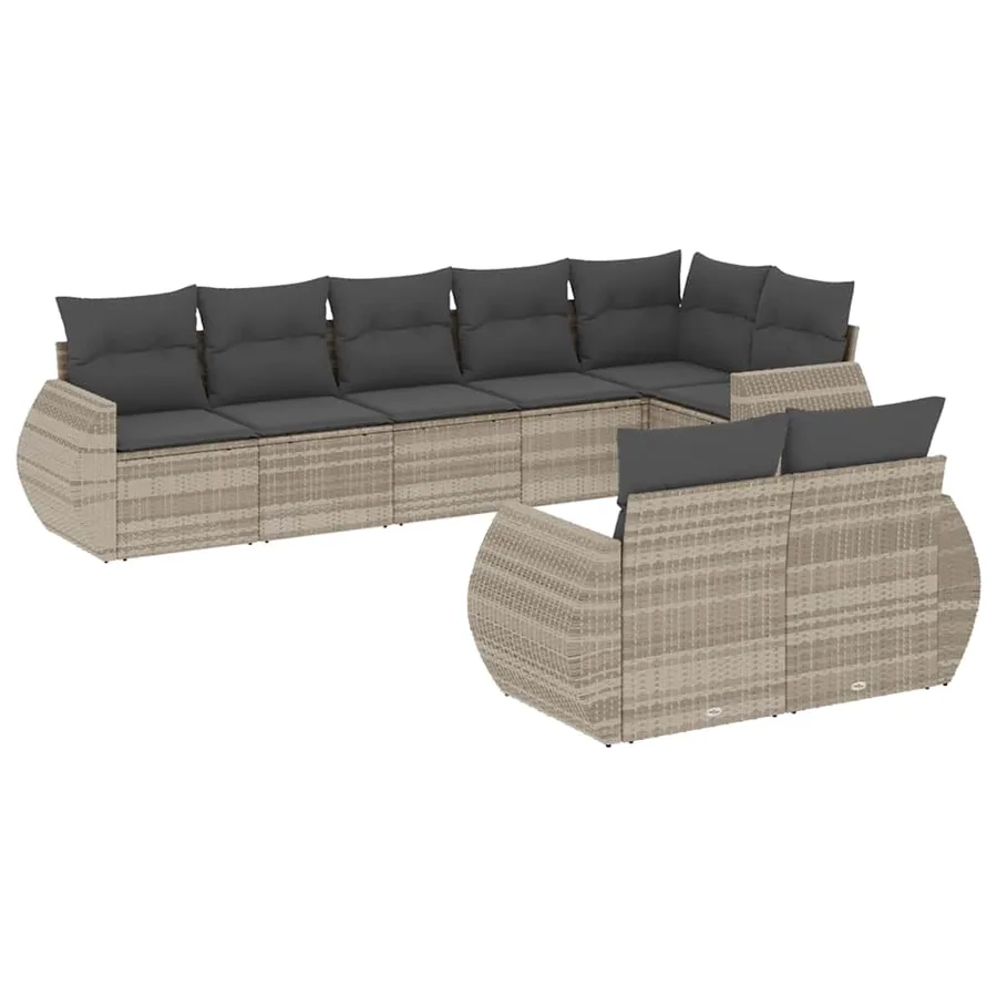 Salon de jardin 8 pcs avec coussins gris clair résine tressée - 2