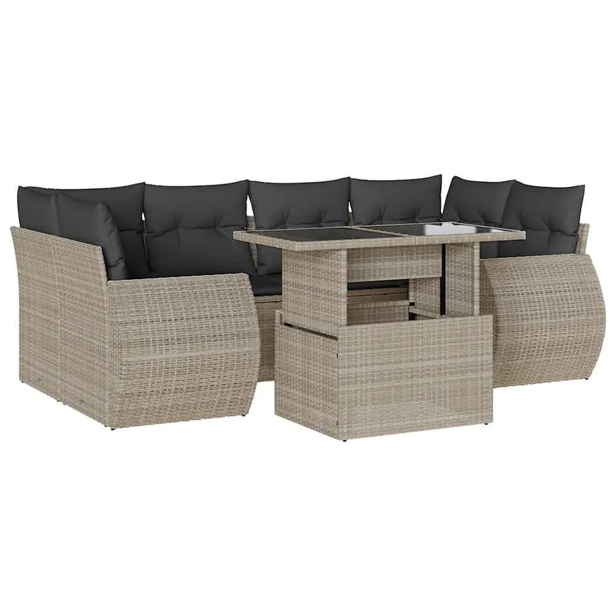 Salon de jardin avec coussins 7 pcs gris clair résine tressée - 2