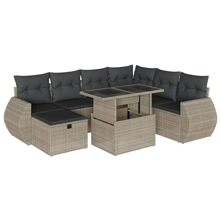 Salon de jardin 8 pcs avec coussins gris clair résine tressée - 2