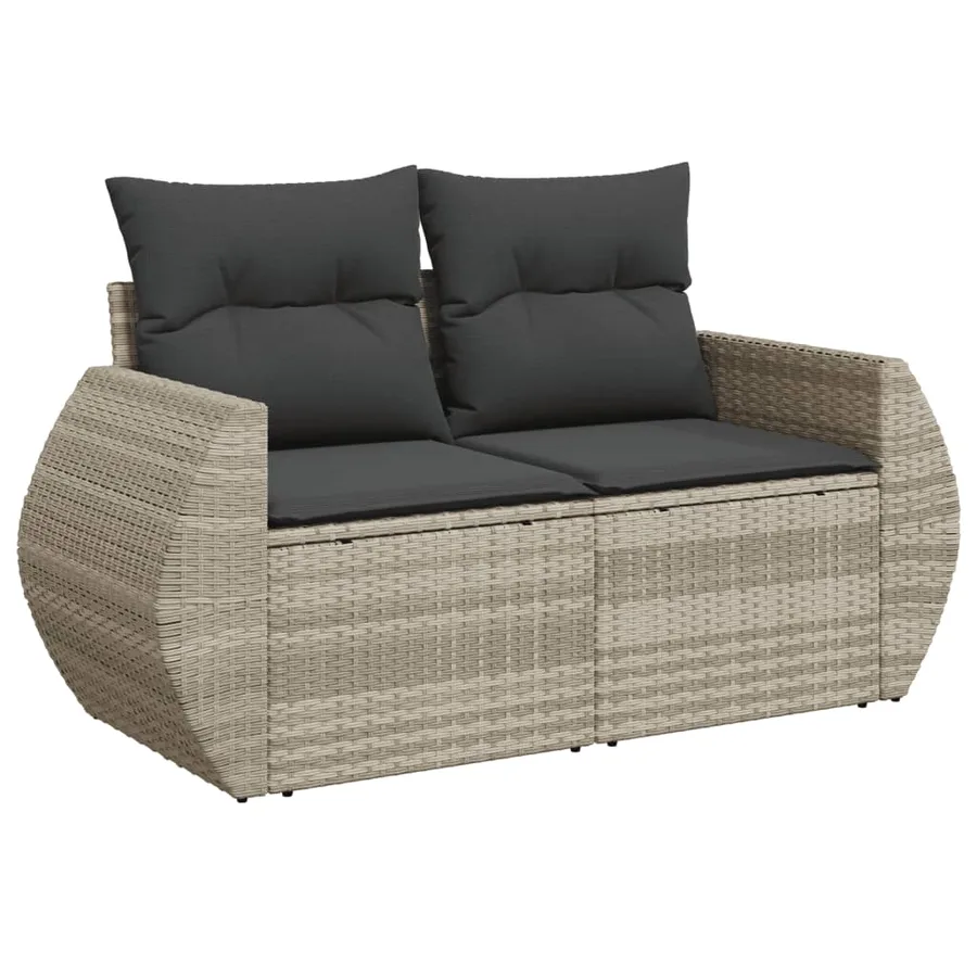 Salon de jardin 8 pcs avec coussins gris clair résine tressée - 3