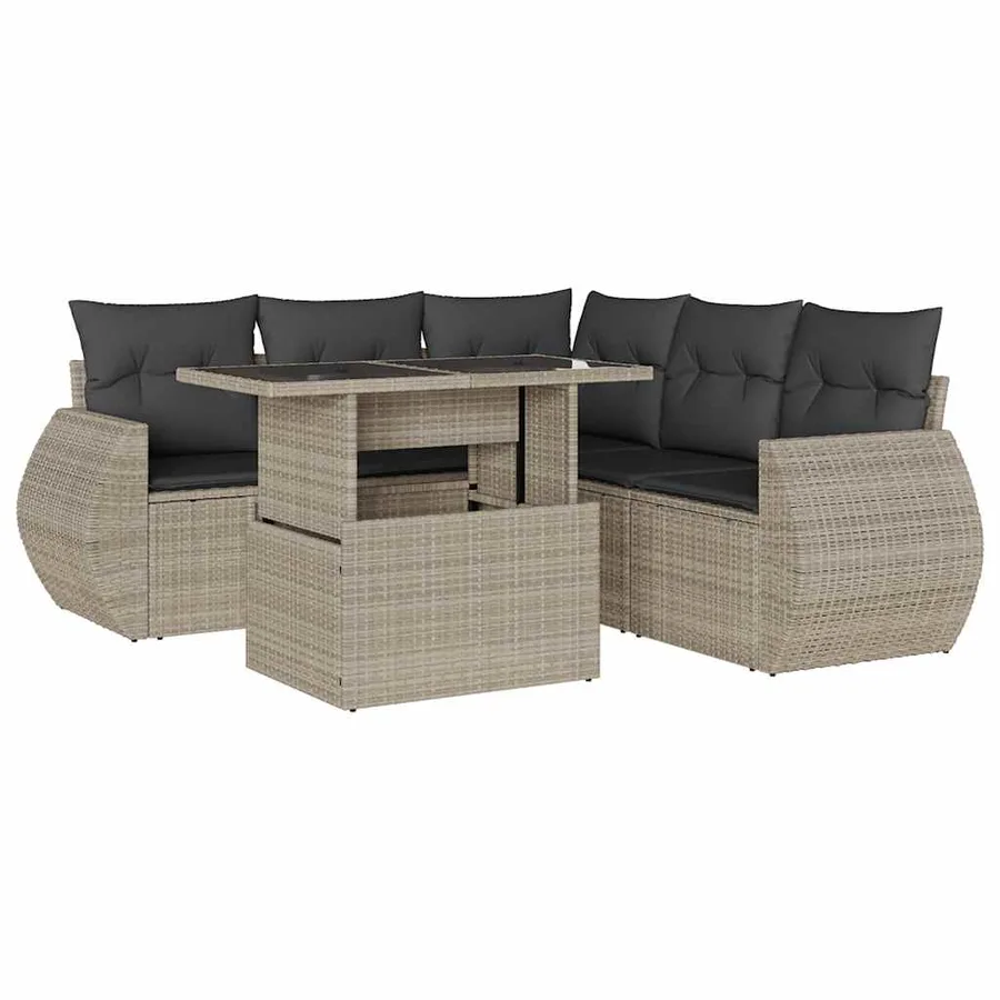 Salon de jardin 6 pcs avec coussins gris clair résine tressée - 2