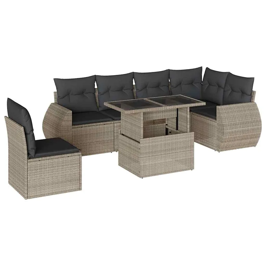 Salon de jardin avec coussins 7 pcs gris clair résine tressée - 2