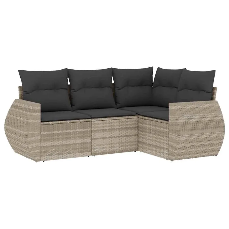 Salon de jardin 4 pcs avec coussins gris clair résine tressée - 2