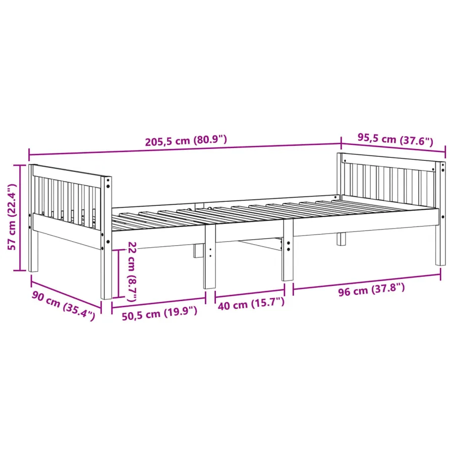 Lit pour enfants sans matelas 90x200 cm bois de pin massif - 10