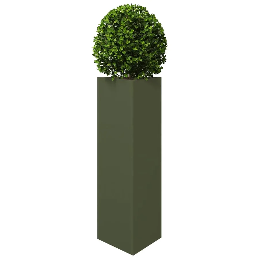 Jardinières 2 pcs vert olive triangulaire 30x26x75 cm acier - 4