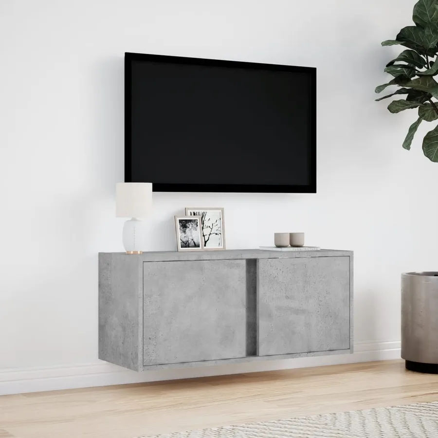 Meuble TV mural avec lumières LED gris béton 80x31x35 cm - 4