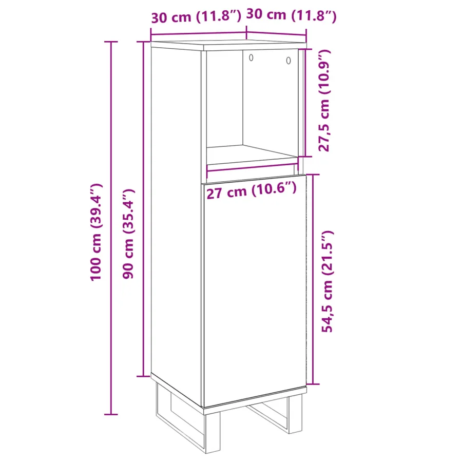 Armoire salle de bain chêne sonoma 30x30x100 cm - 10