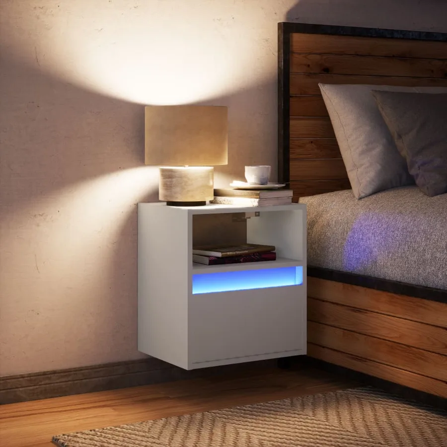 Table de chevet murale avec lumières LED blanc - 4
