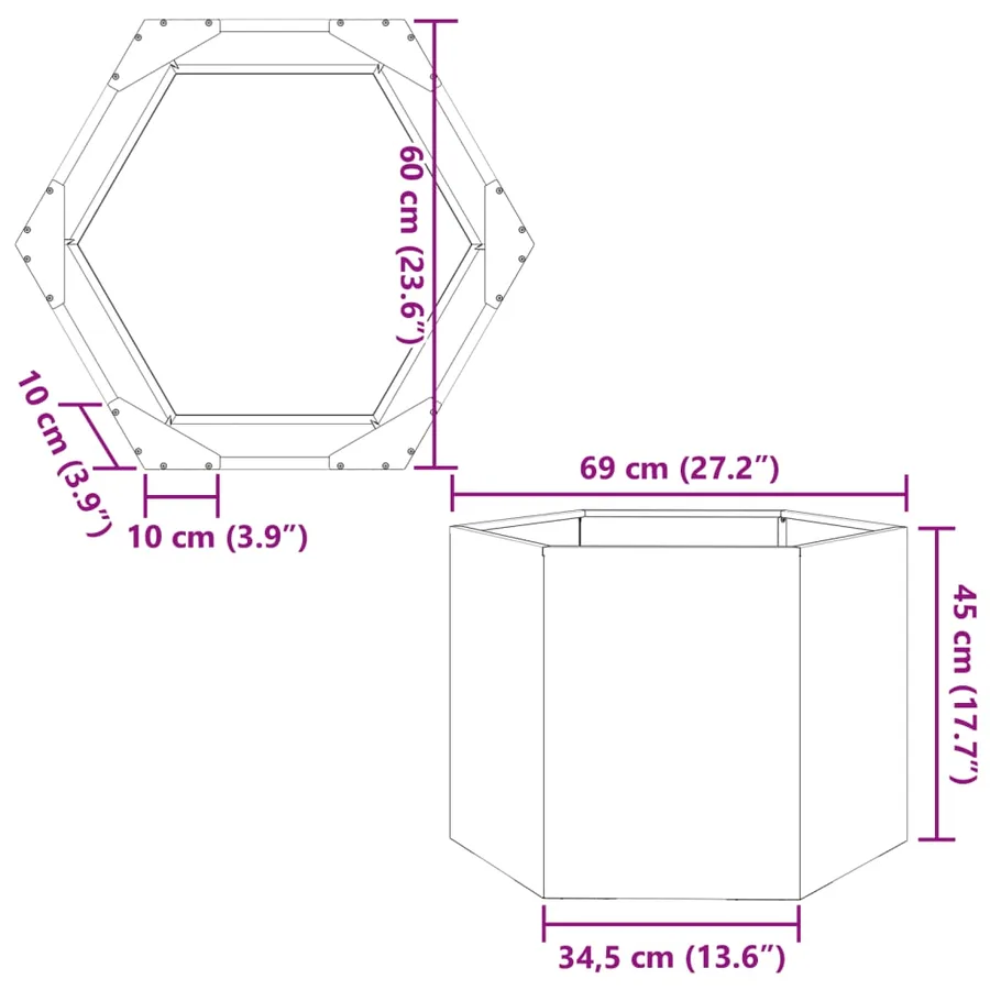 Jardinière vert olive hexagone 69x60x45 cm acier - 10
