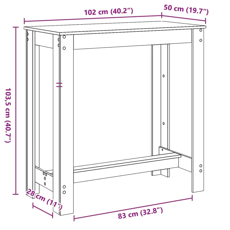 Table de bar blanc 102x50x103,5 cm bois d'ingénierie - 9