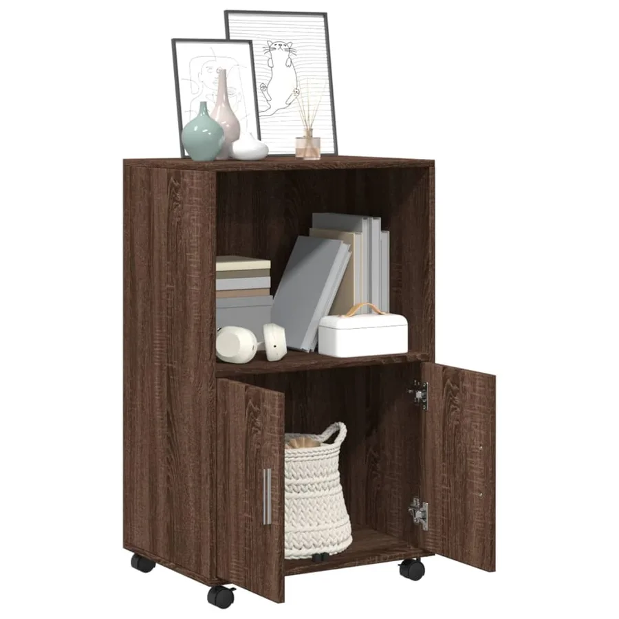 Armoire à roulettes chêne marron 55x40x91 cm bois d'ingénierie - 3