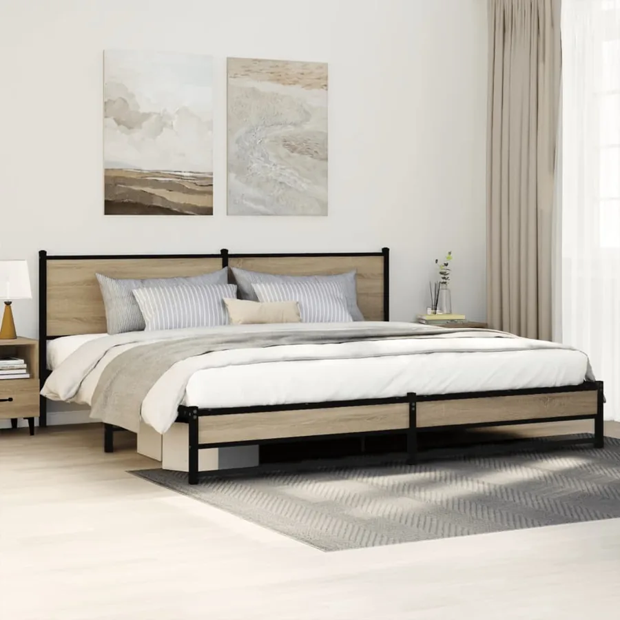 Cadre de lit en métal sans matelas chêne sonoma 193x203 cm