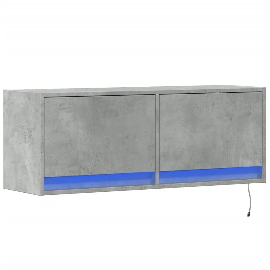 Meuble TV mural avec lumières LED gris béton 100x31x35 cm - 3