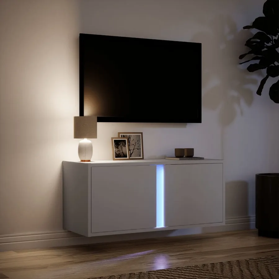 Meuble TV mural avec lumières LED blanc 80x31x35 cm - 5