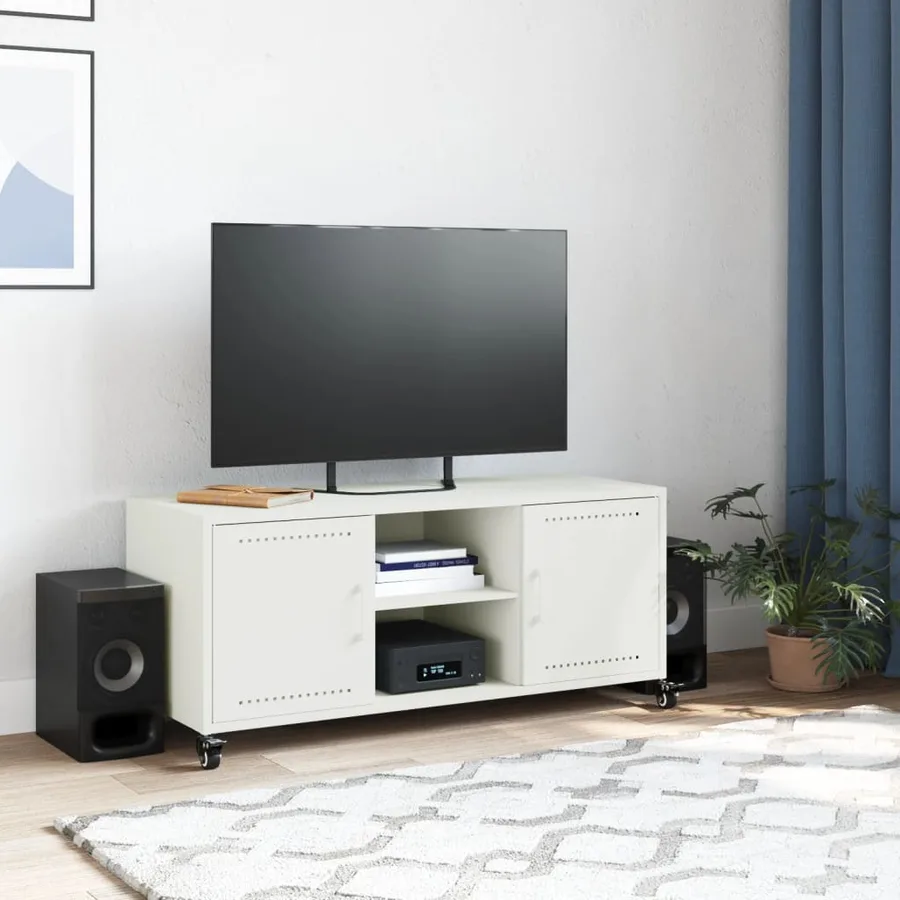 Meuble TV blanc 100,5x39x43,5 cm acier - 3
