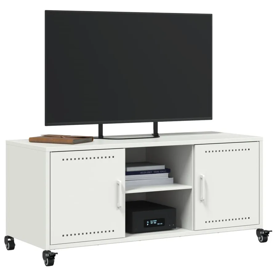 Meuble TV blanc 100,5x39x43,5 cm acier - 4