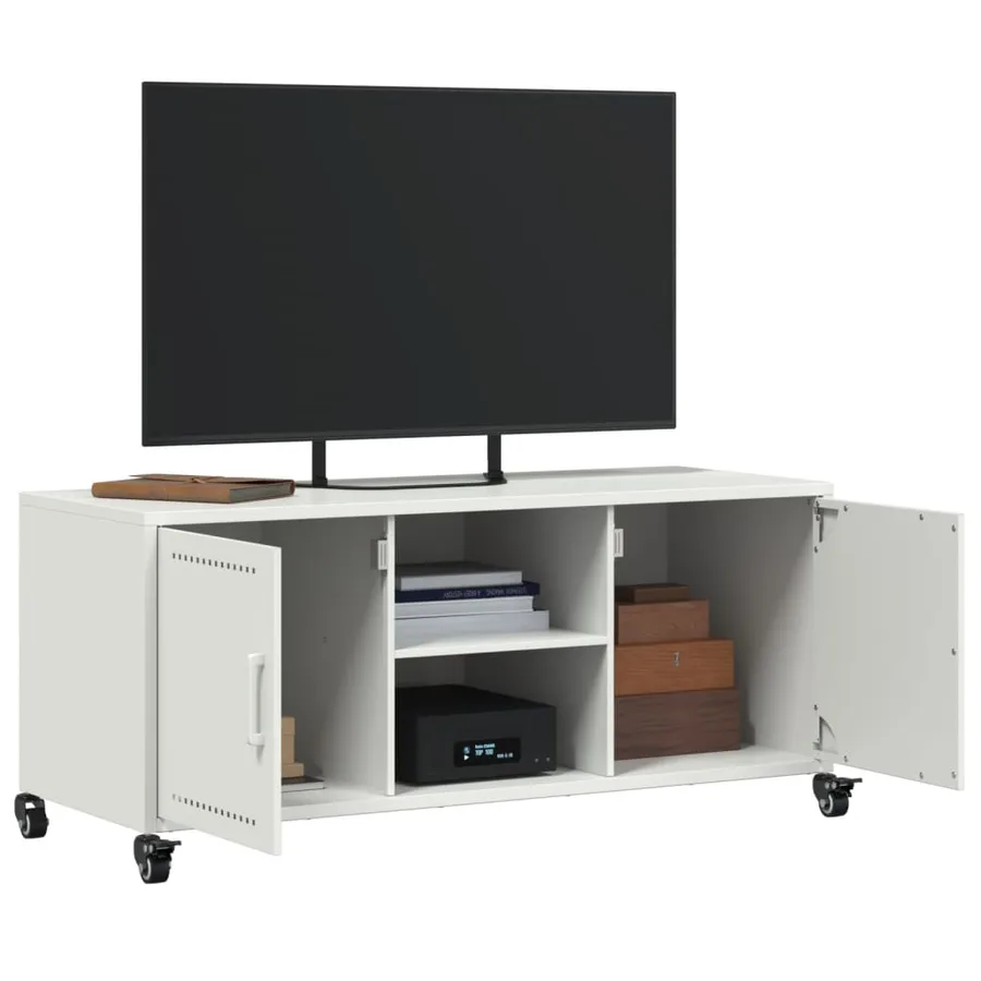 Meuble TV blanc 100,5x39x43,5 cm acier - 5