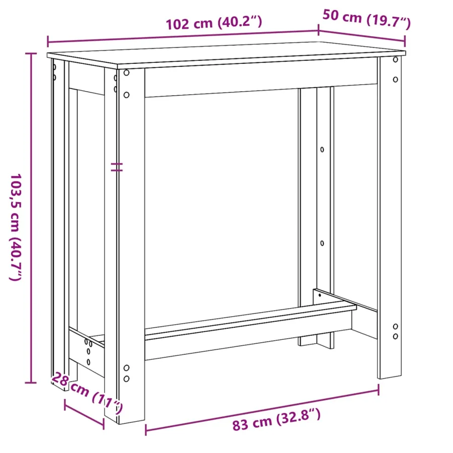 Table de bar vieux bois 102x50x103,5 cm bois d'ingénierie - 9