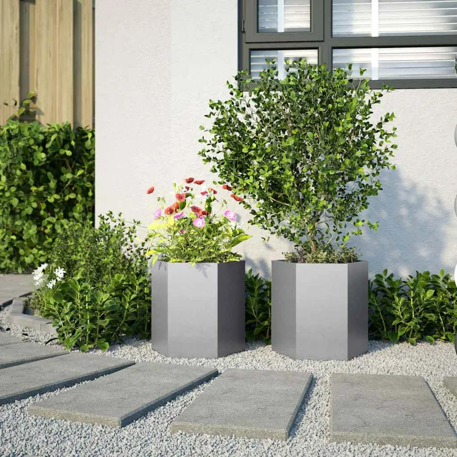 Jardinières 2 pcs hexagone 46x40x45 cm acier galvanisé - 3