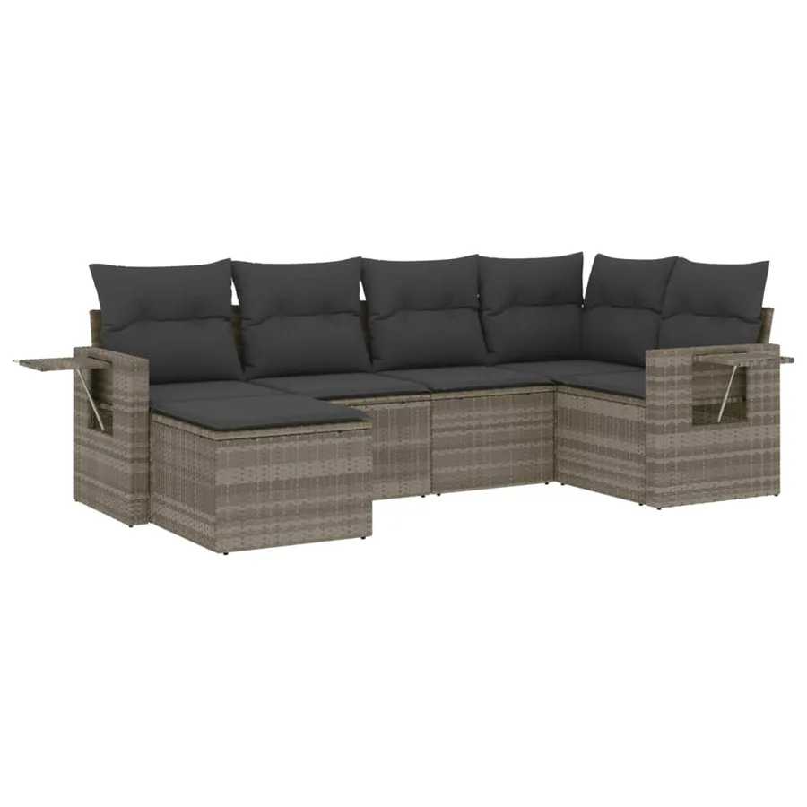 Salon de jardin 6 pcs avec coussins gris clair résine tressée - 2