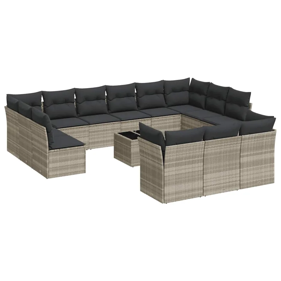 Salon de jardin avec coussins 14 pcs gris clair résine tressée - 2