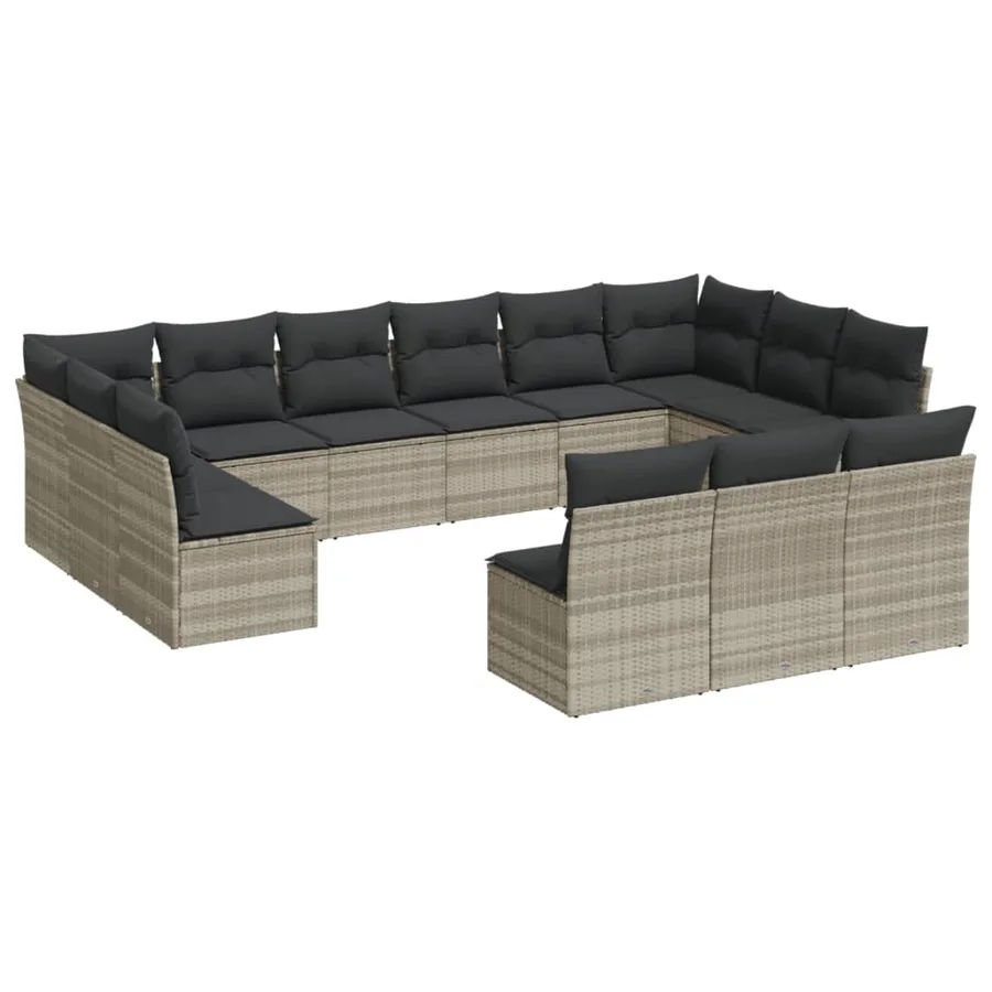 Salon de jardin avec coussins 13 pcs gris clair résine tressée - 2