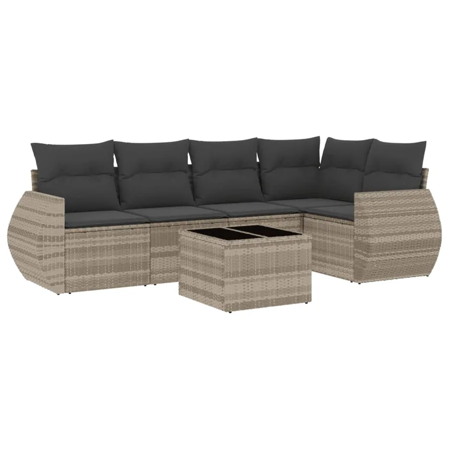 Salon de jardin 6 pcs avec coussins gris clair résine tressée - 2