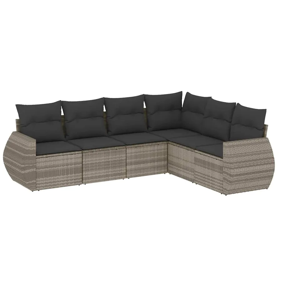 Salon de jardin 6 pcs avec coussins gris clair résine tressée - 2