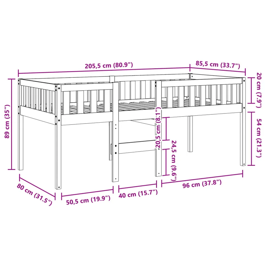Lit pour enfants sans matelas 80x200 cm bois de pin massif - 10