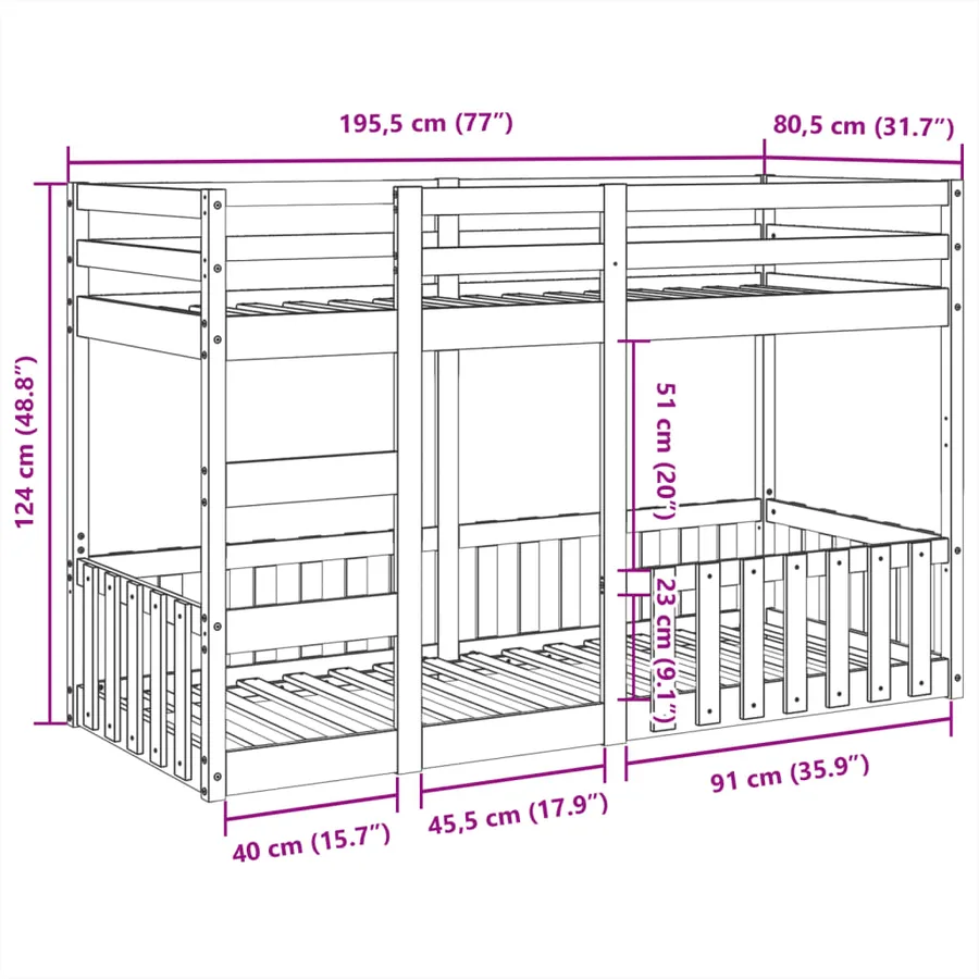 Lit superposé 75x190 cm Bois de pin massif - 10