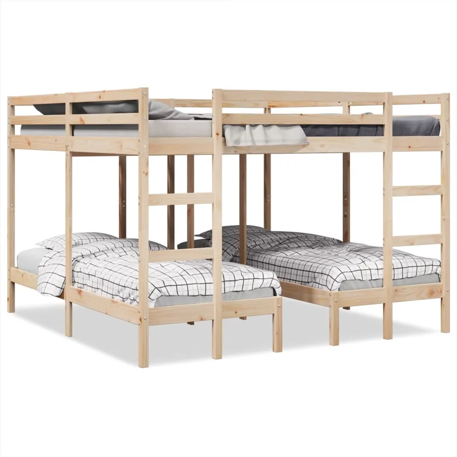 Lit superposé triple 200x200/80x200 cm bois de pin massif