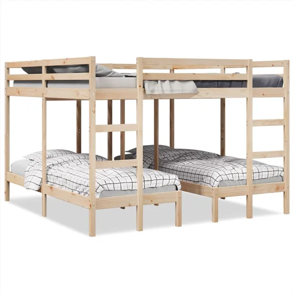 Lit superposé triple 200x200/80x200 cm bois de pin massif
