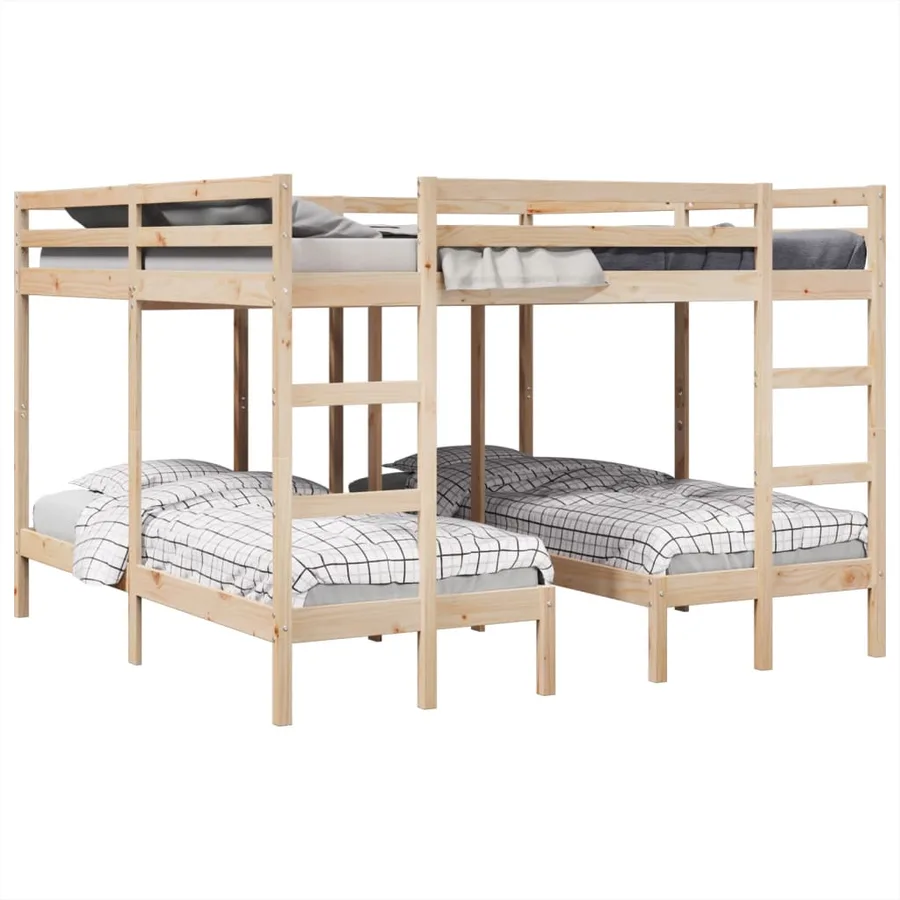 Lit superposé triple 200x200/80x200 cm bois de pin massif - 4