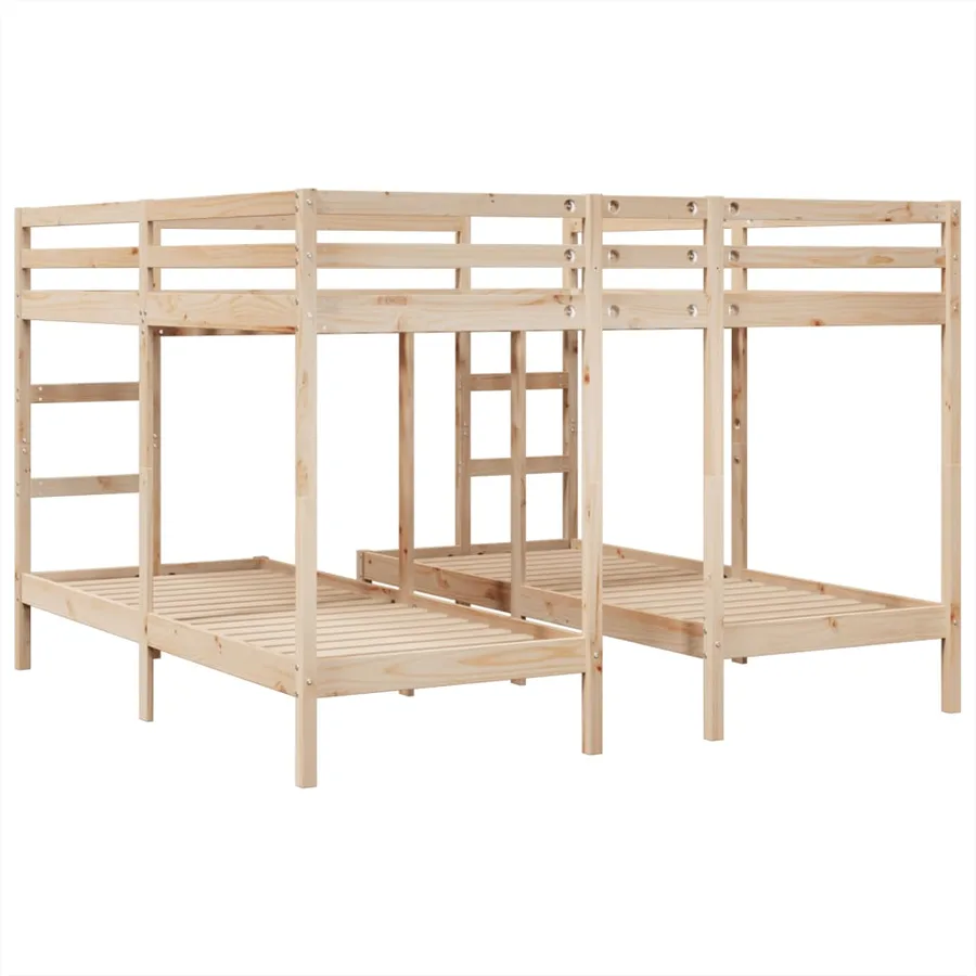 Lit superposé triple 200x200/80x200 cm bois de pin massif - 7