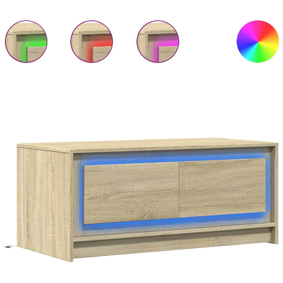 Table basse avec lumières LED chêne sonoma bois d'ingénierie - 2