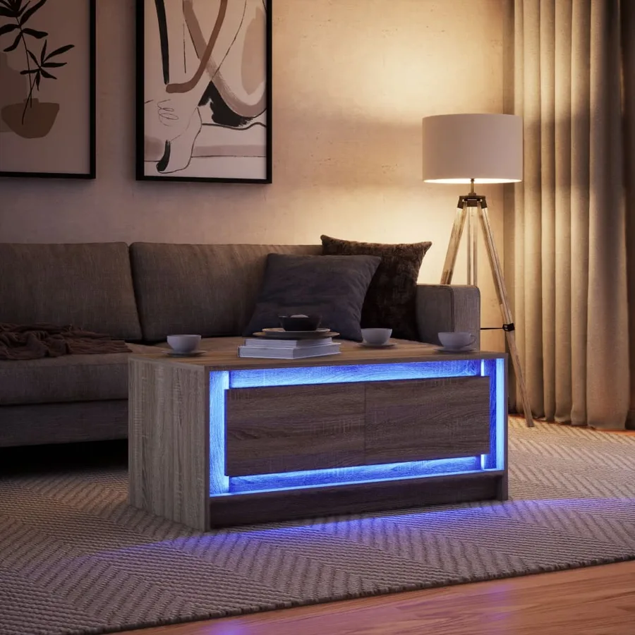 Table basse avec lumières LED chêne sonoma bois d'ingénierie - 4
