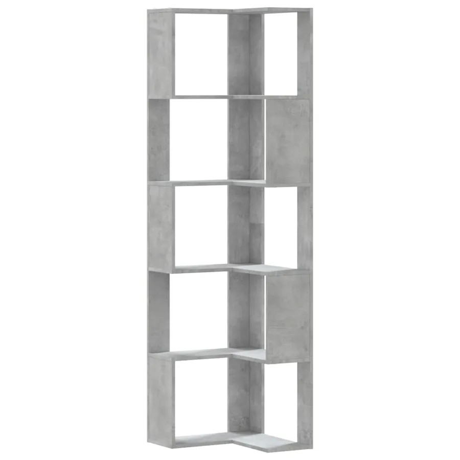 Bibliothèque d'angle à 5 niveaux gris béton bois d'ingénierie - 2