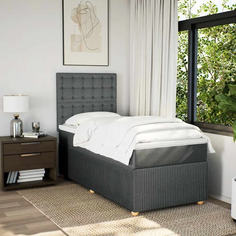 Sommier à lattes de lit avec matelas Gris foncé 90x200 cm Tissu - 3