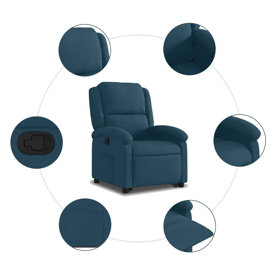 Fauteuil inclinable bleu velours - 11