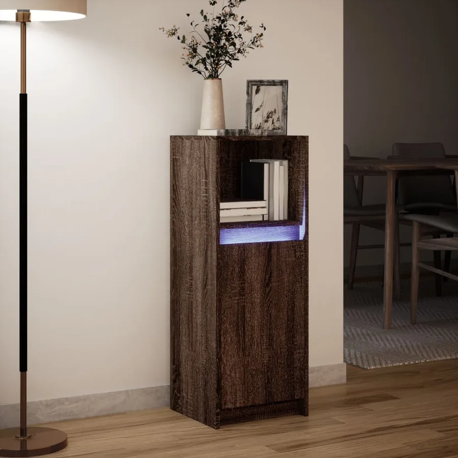 Buffet avec LED chêne marron 38x34x100 cm bois d'ingénierie - 5