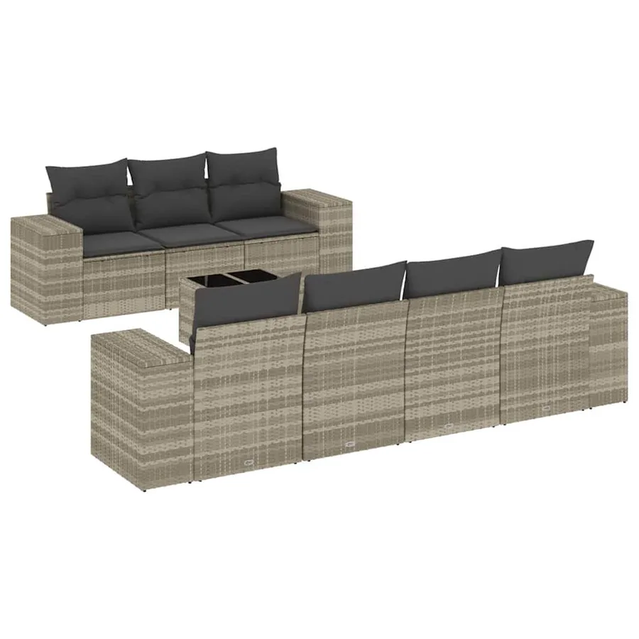 Salon de jardin 8 pcs avec coussins gris clair résine tressée - 2