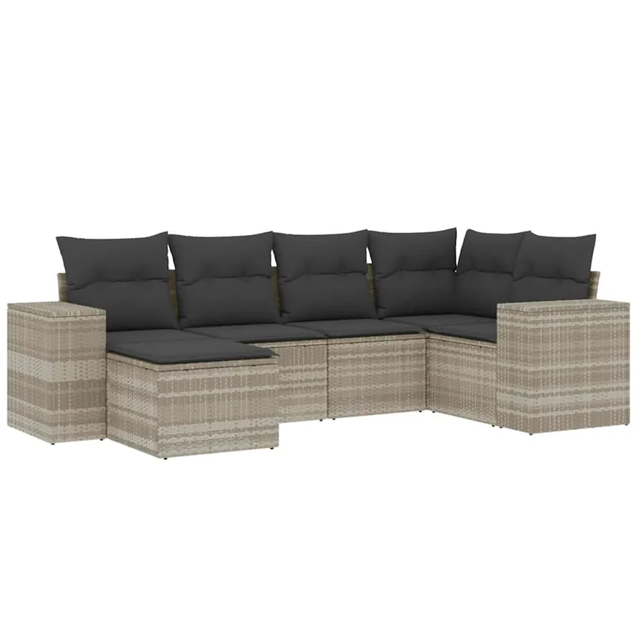 Salon de jardin 6 pcs avec coussins gris clair résine tressée - 2