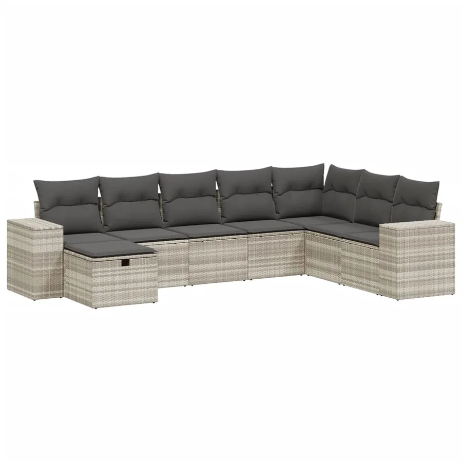 Salon de jardin 8 pcs avec coussins gris clair résine tressée - 2