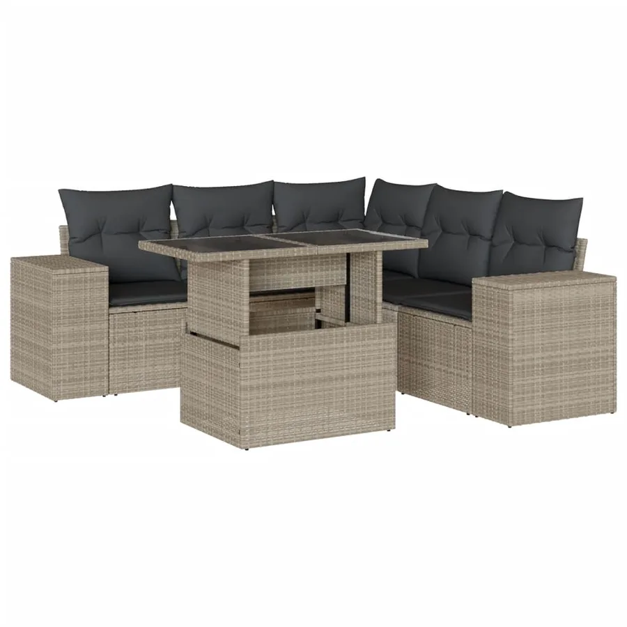 Salon de jardin 6 pcs avec coussins gris clair résine tressée - 2