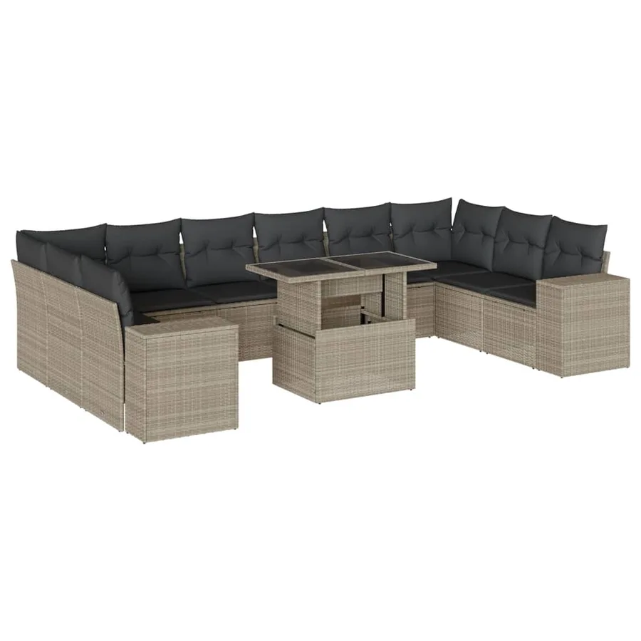 Salon de jardin 11 pcs avec coussins gris clair résine tressée - 2