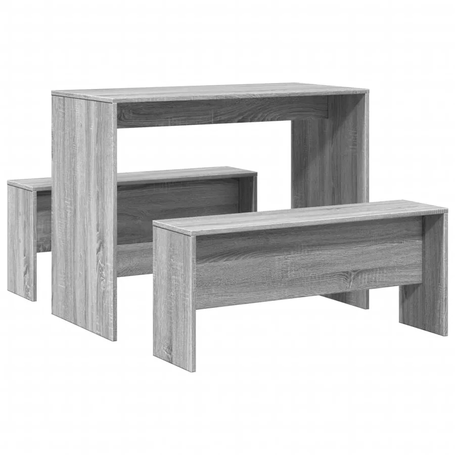 Ensemble table à manger et bancs 3 pcs bois d'ingénierie - 2