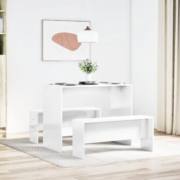 Ensemble table à manger et bancs 3 pcs bois d'ingénierie