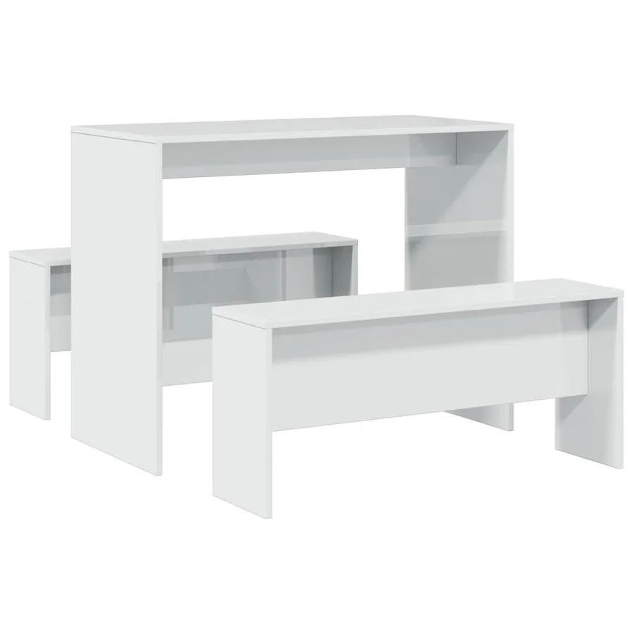 Ensemble table à manger et bancs 3 pcs bois d'ingénierie - 2