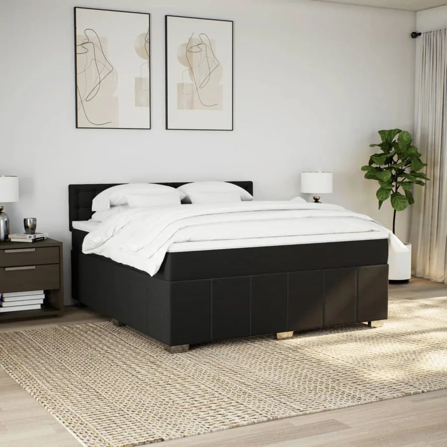 Sommier à lattes de lit avec matelas Noir 180x200 cm Tissu - 3