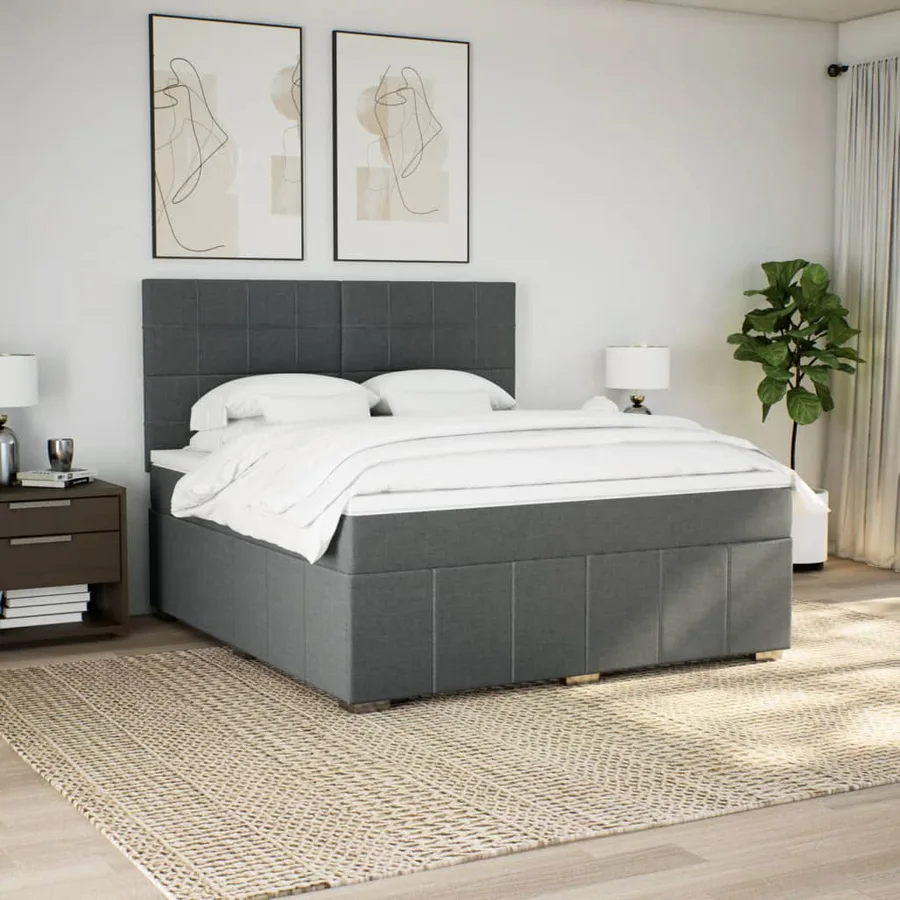 Sommier à lattes de lit avec matelas Gris foncé 180x200cm Tissu - 3